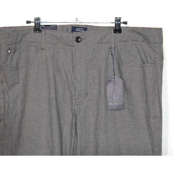 Ben Sherman Plaid Trousers New Slim Fit Charcoal Stretch 38x32 Mens Slacks - Picture 2 of 5